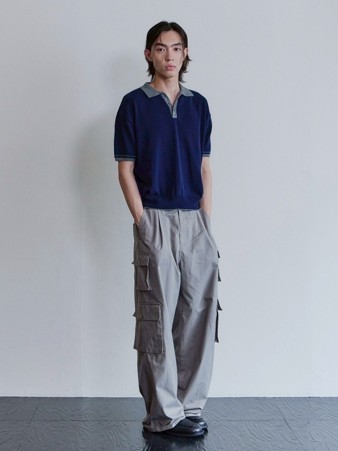 【Waviness】Accent Collar Polo Knit
