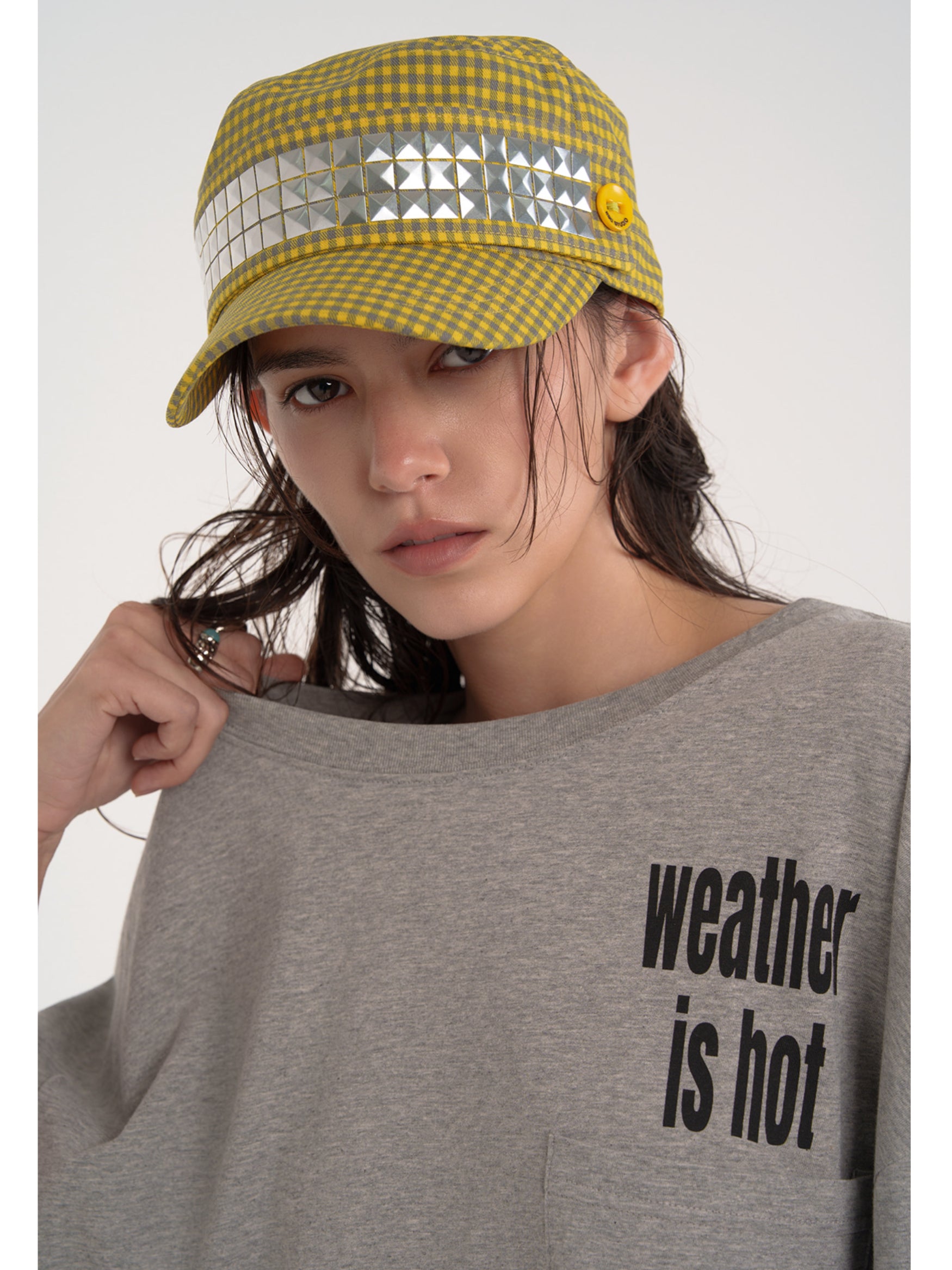 【ESC STUDIO】Studded Plaid patch military cap