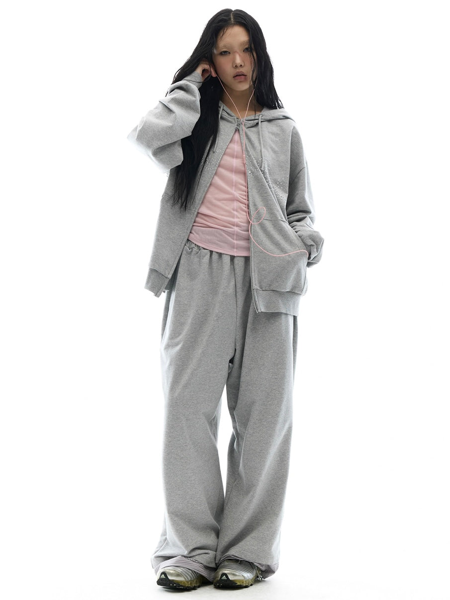 【OJOS】Hotfix Logo Wide Sweatpants