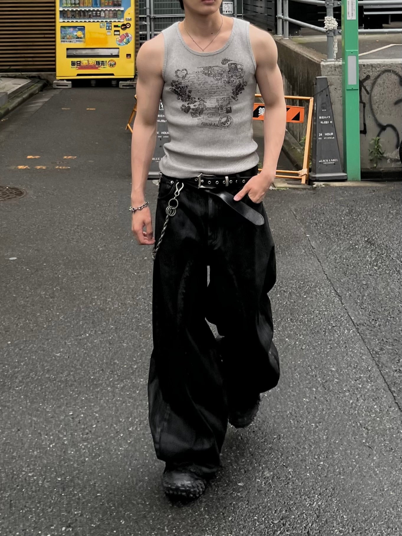 大阪店WEB限定受注制【Chikashitsu +】graphic waffle tank (2color)