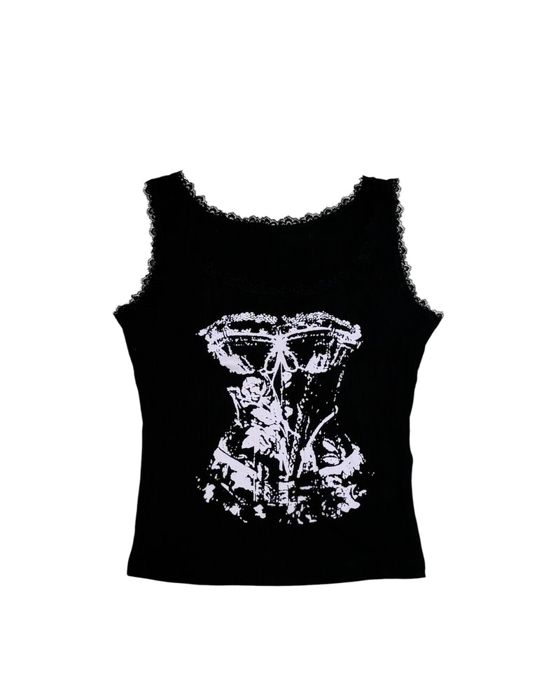 国際配送【Never mind the XU】corset print tank tops
