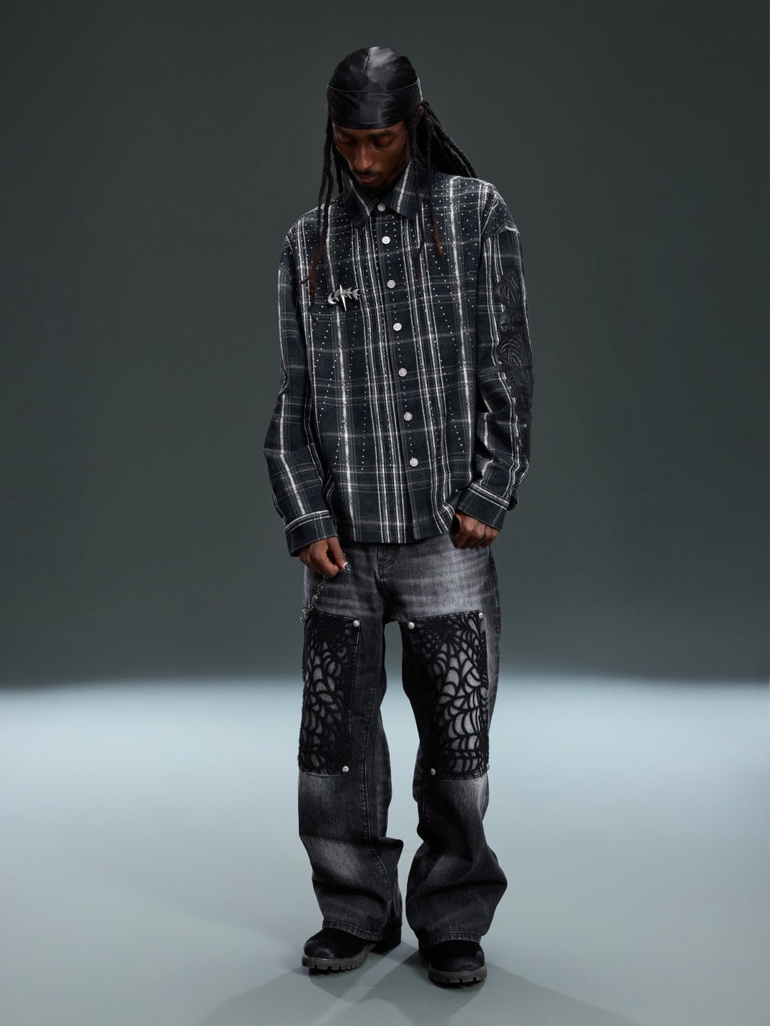 【The Boy Has No Patience】STARRY PATTERN RHINESTONE LEATHER SHIRT