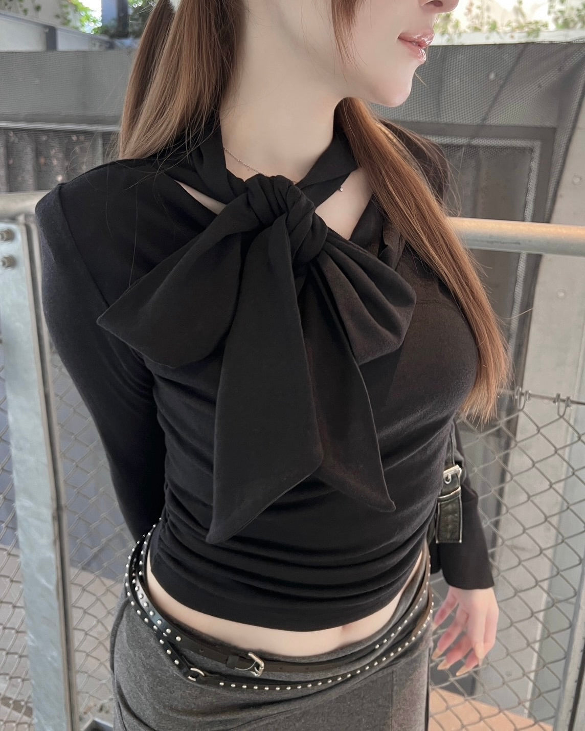 受注制【nmtc+】long tie drape tee (2color)