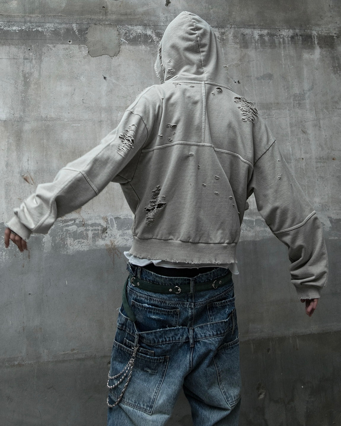 【roaringrad】Damage Crop Hoodie Jacket