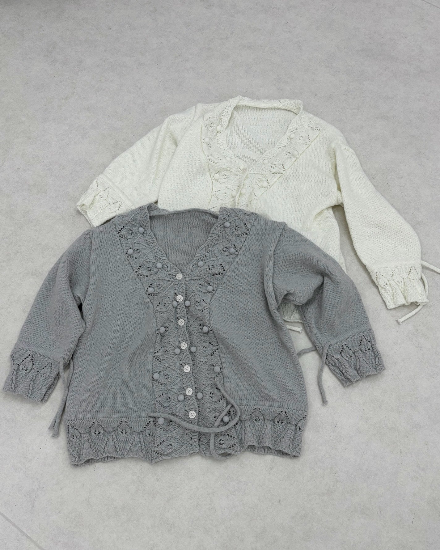 9/18 20:00 発売 国際配送【Nerd out XU】Cozy Vintage Gray Bubble Knit cardigan