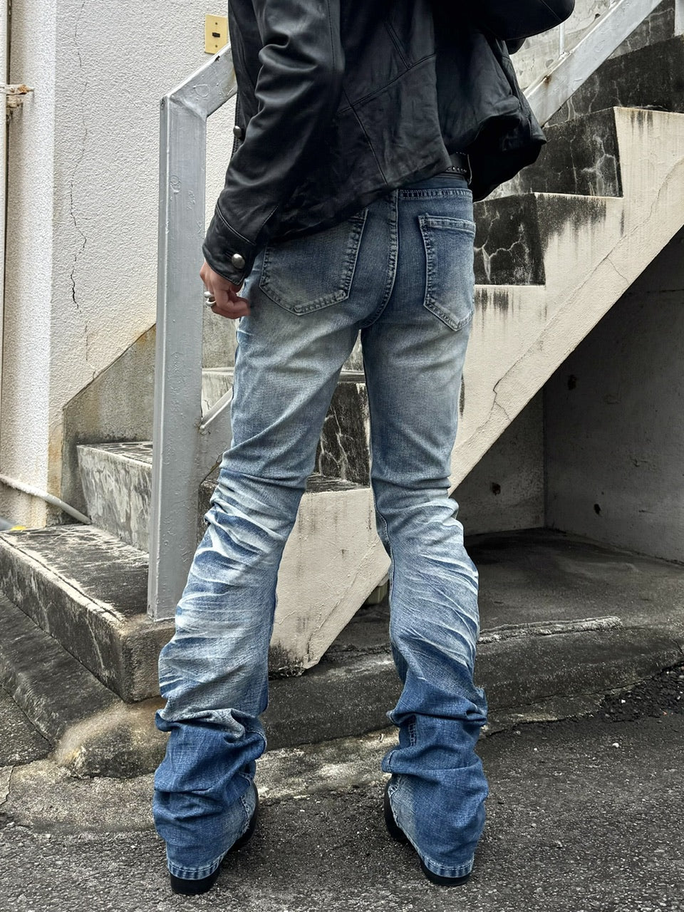 国際配送【RENOL】vintage washed knee pleat denim pants