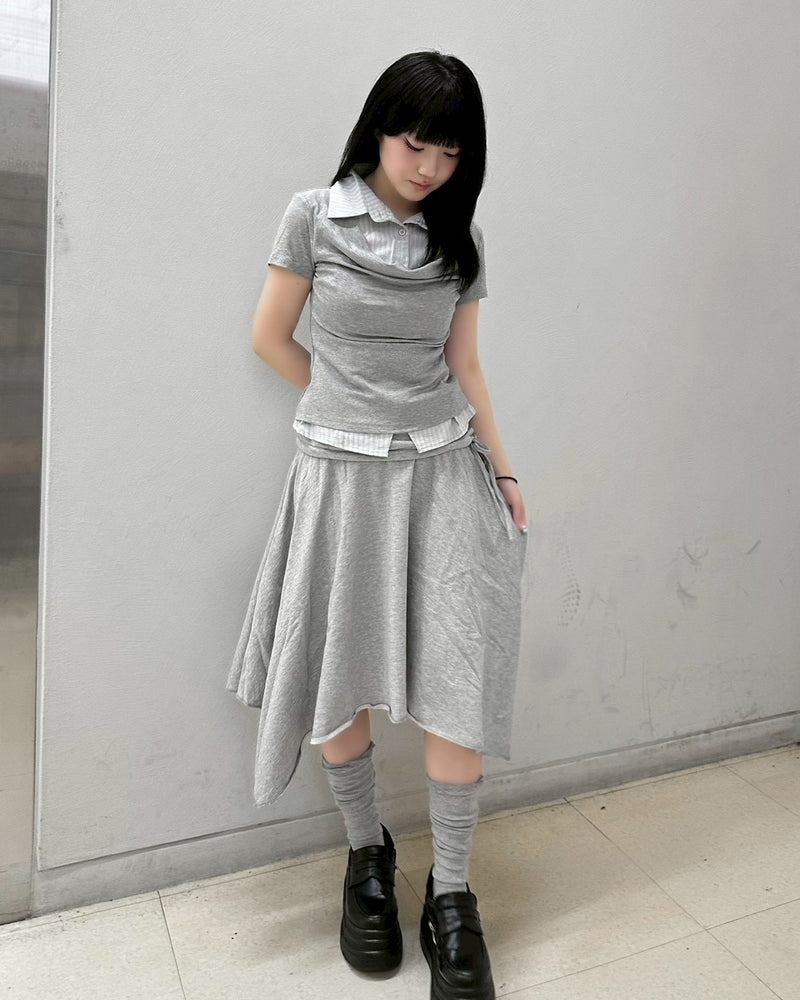 受注制【nmtc+】asymmetry midi skirt (2color)