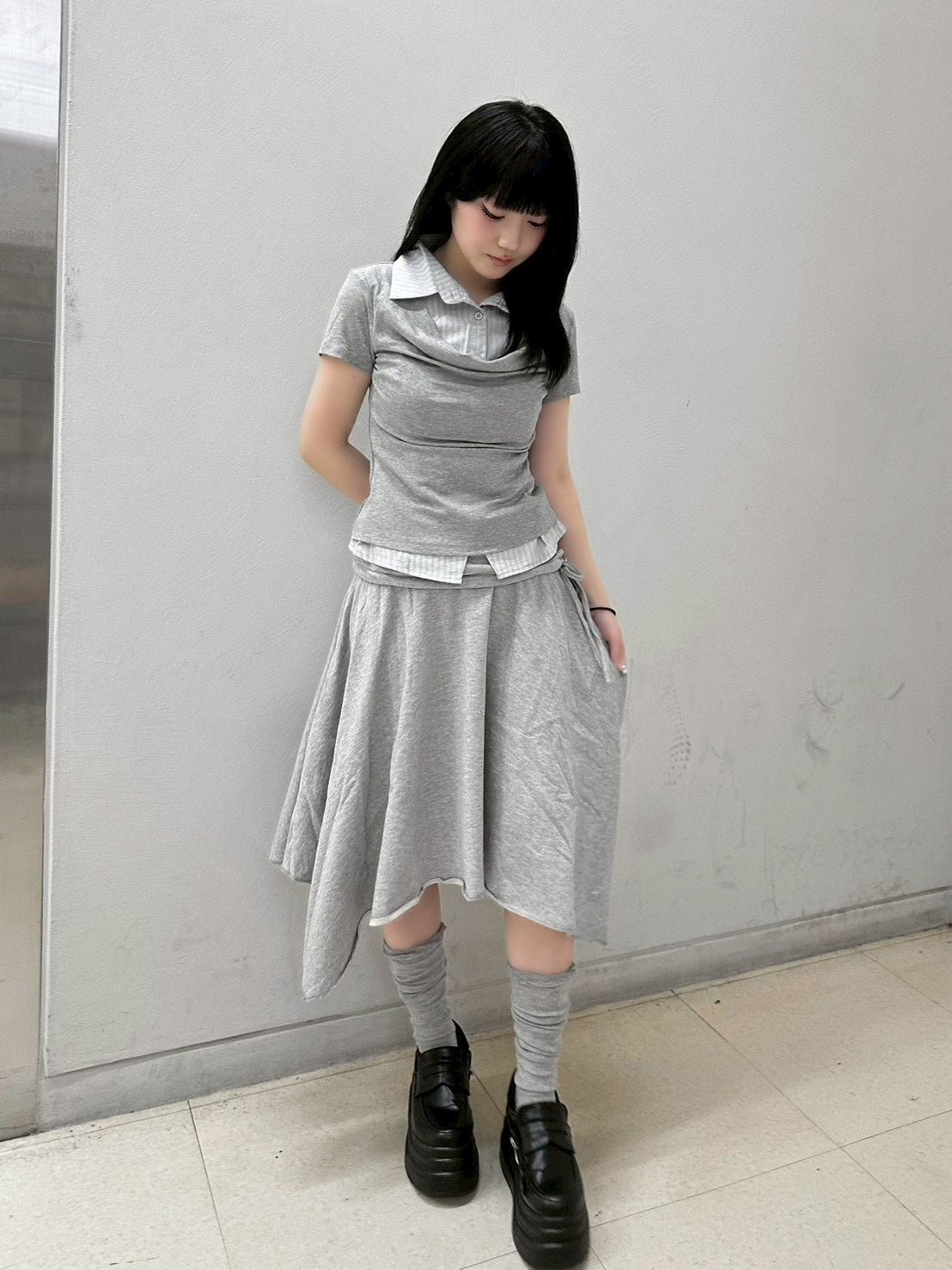 7/10 20:00発売 受注制【nmtc+】Layered Draped Shirring Shirt Top (2color)