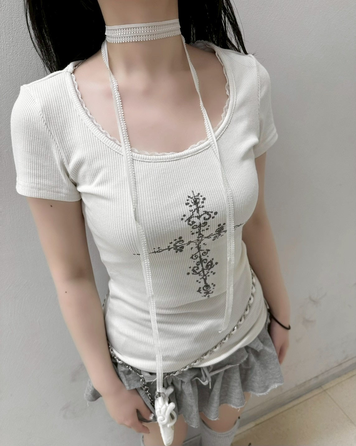 【nmtc+】Mika Cross Shirring Tee Scarf Set (3color)