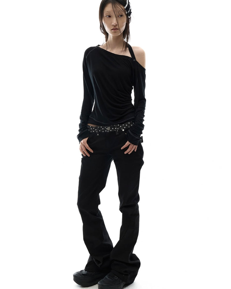 【OJOS】Star Trim Bootcut Trousers