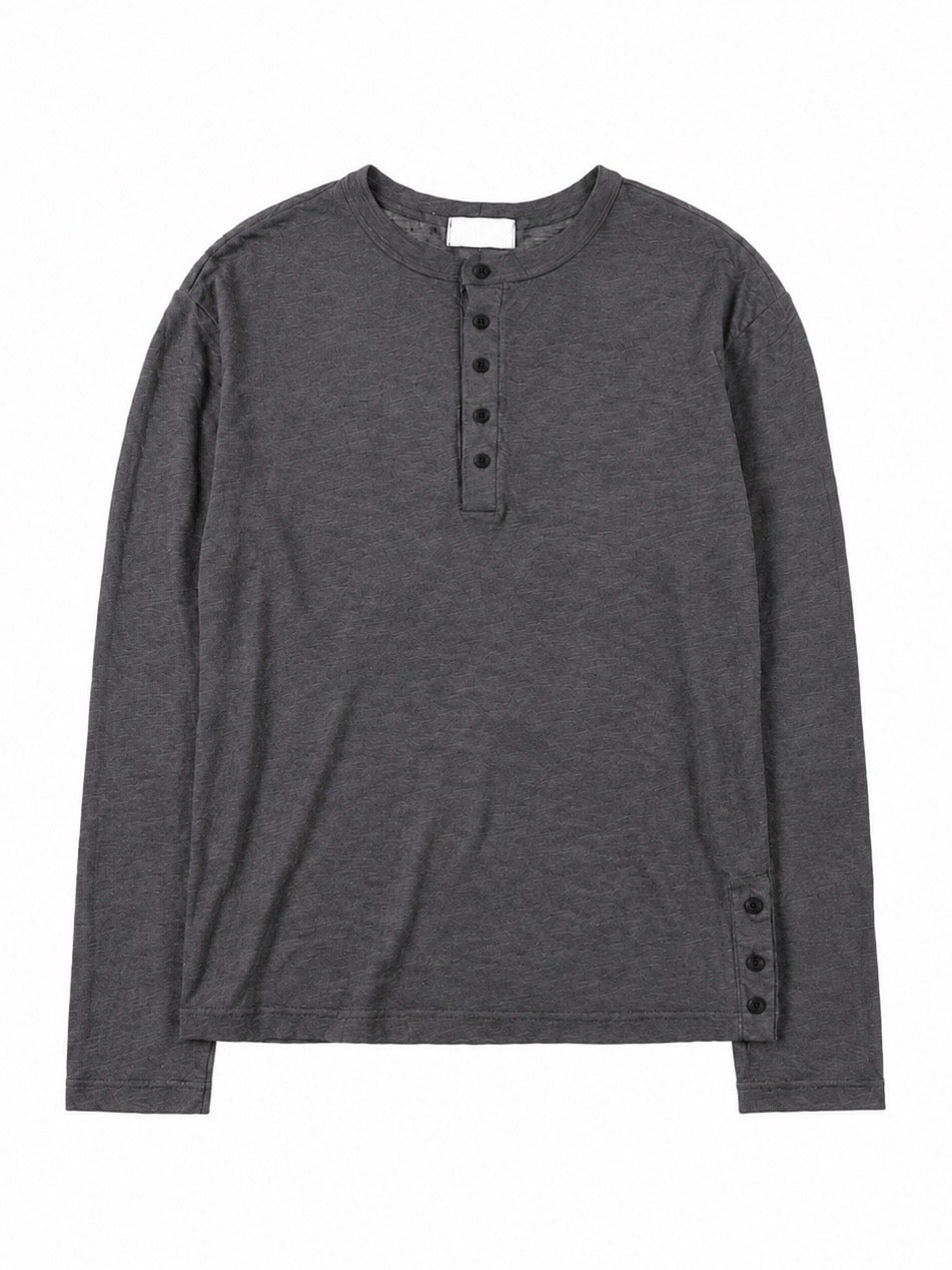 受注制【Chikashitsu +】sheer cotton henley neck long sleeve (4color)