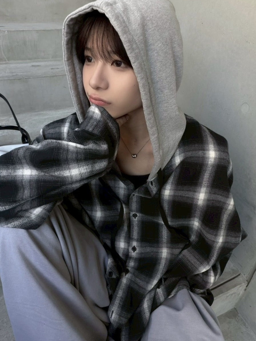 【LUV CODE】hooded check shirt
