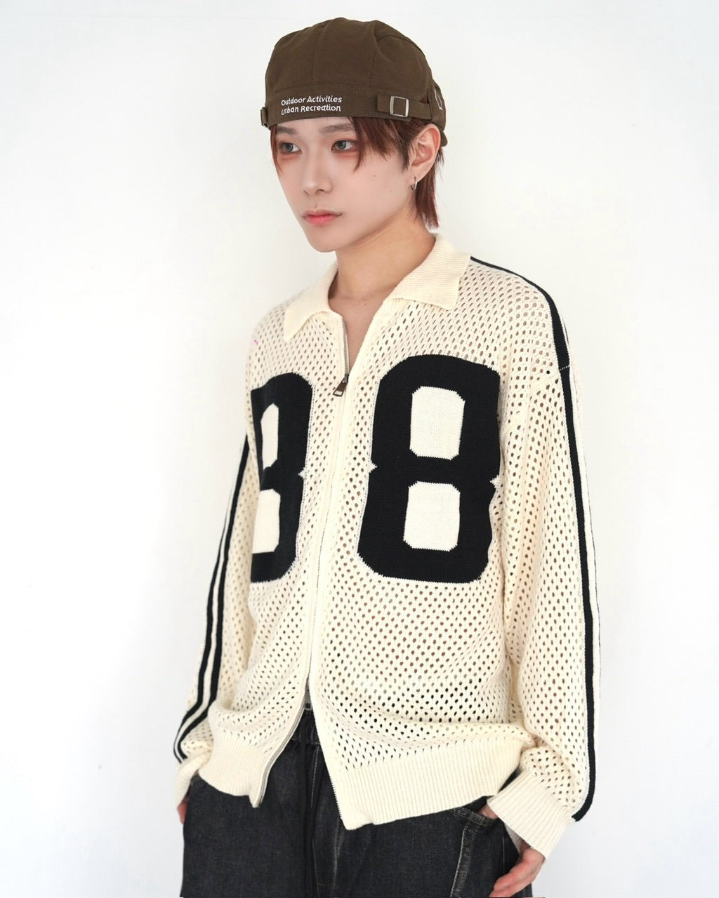 受注制【LUV CODE】mesh zip up knit (2color)