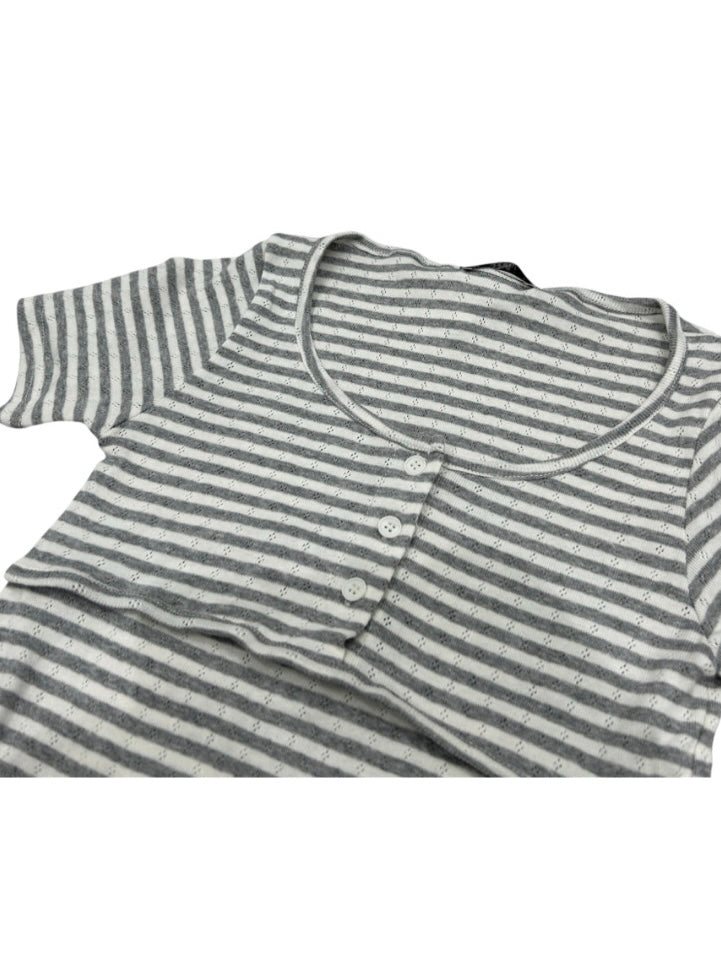 7/4 20:00発売 受注制【nmtc+】Stripe U-Neck Button Tee (2color)