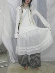 5/29 20:00発売 国際配送【Nerd out XU】see-through midium frill banding skirt (3color)