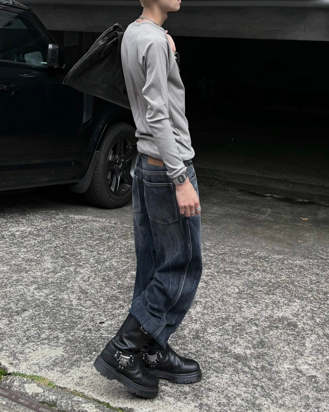 受注制【nmtc+】Snap henley neck ribbed slim top (4color)