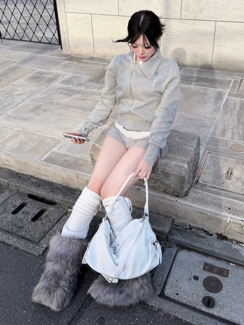 3/1 20:00発売 受注制【nmtc +】cross design diagonal zip up sweat / 【エヌエムティーシープラス】クロスデザインダイアゴナルジップアップスウェット (2color)