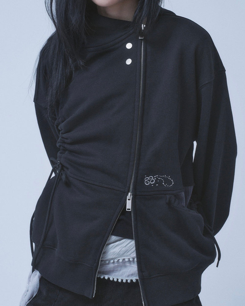 【TUOMIO】SHIRRING WAFFLE HOOD ZIP-UP
