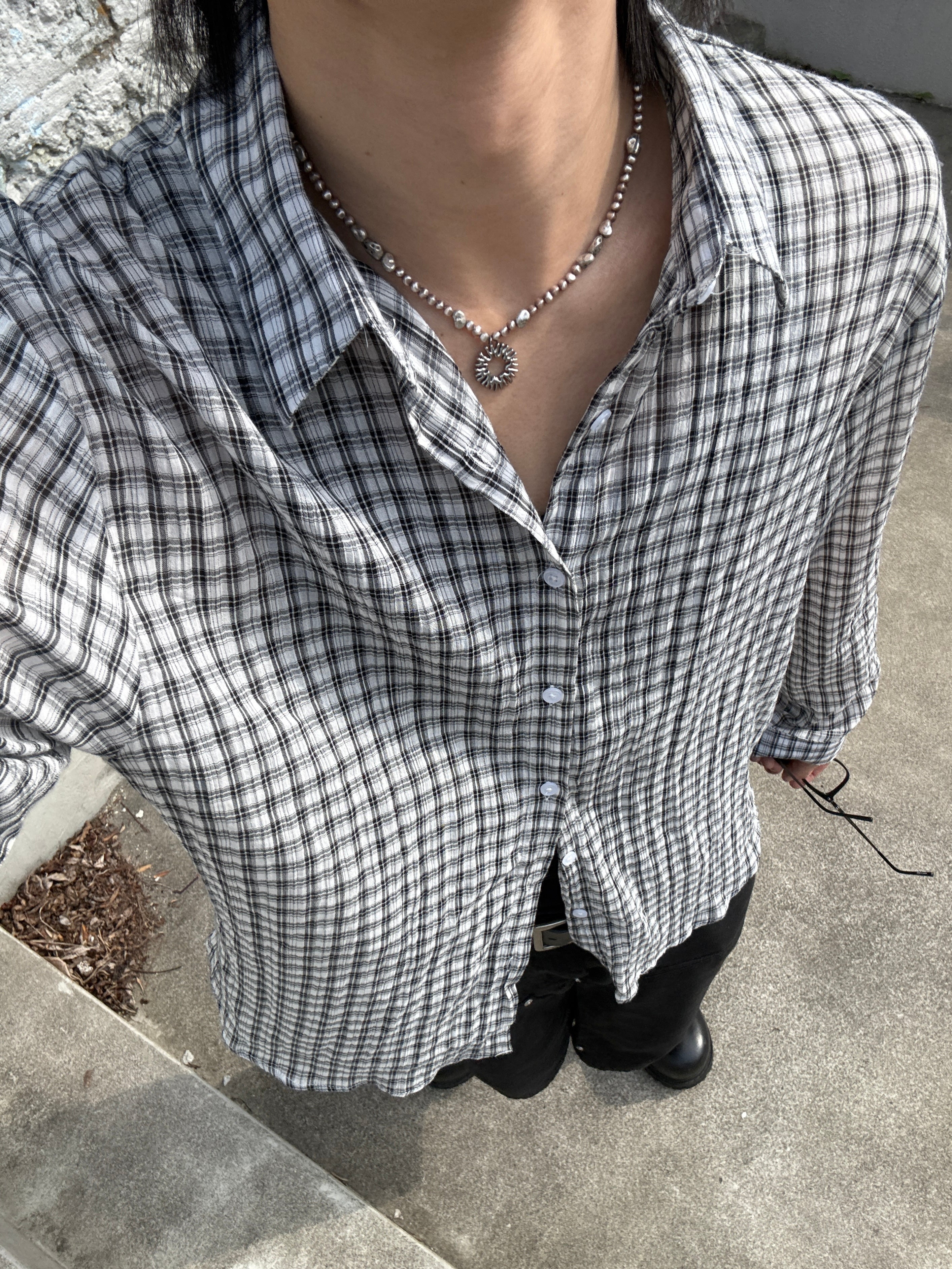 受注制【youll】sheer check shirt (3color)