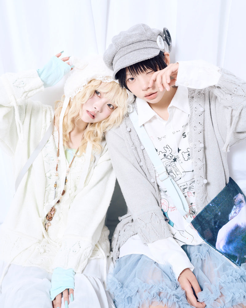 9/18 20:00 発売 国際配送【Nerd out XU】Cozy Vintage Gray Bubble Knit cardigan