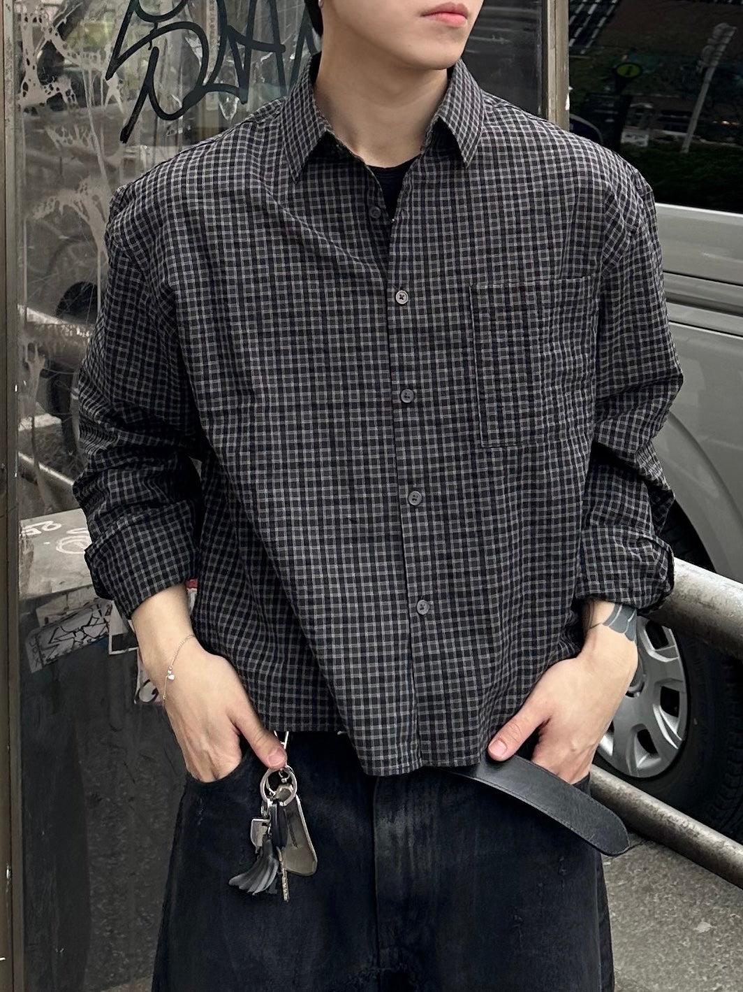 大阪店WEB限定受注制【Chikashitsu +】modern crop check shirt (2color)