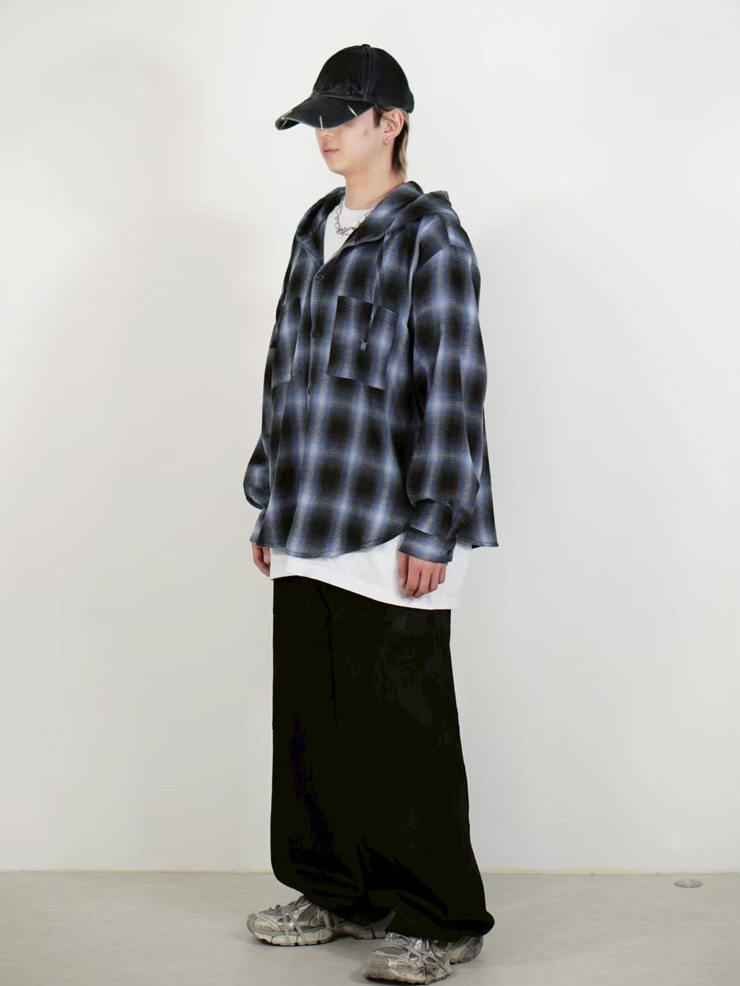 受注制【Chikashitsu +】tartan check hooded shirt (3color)