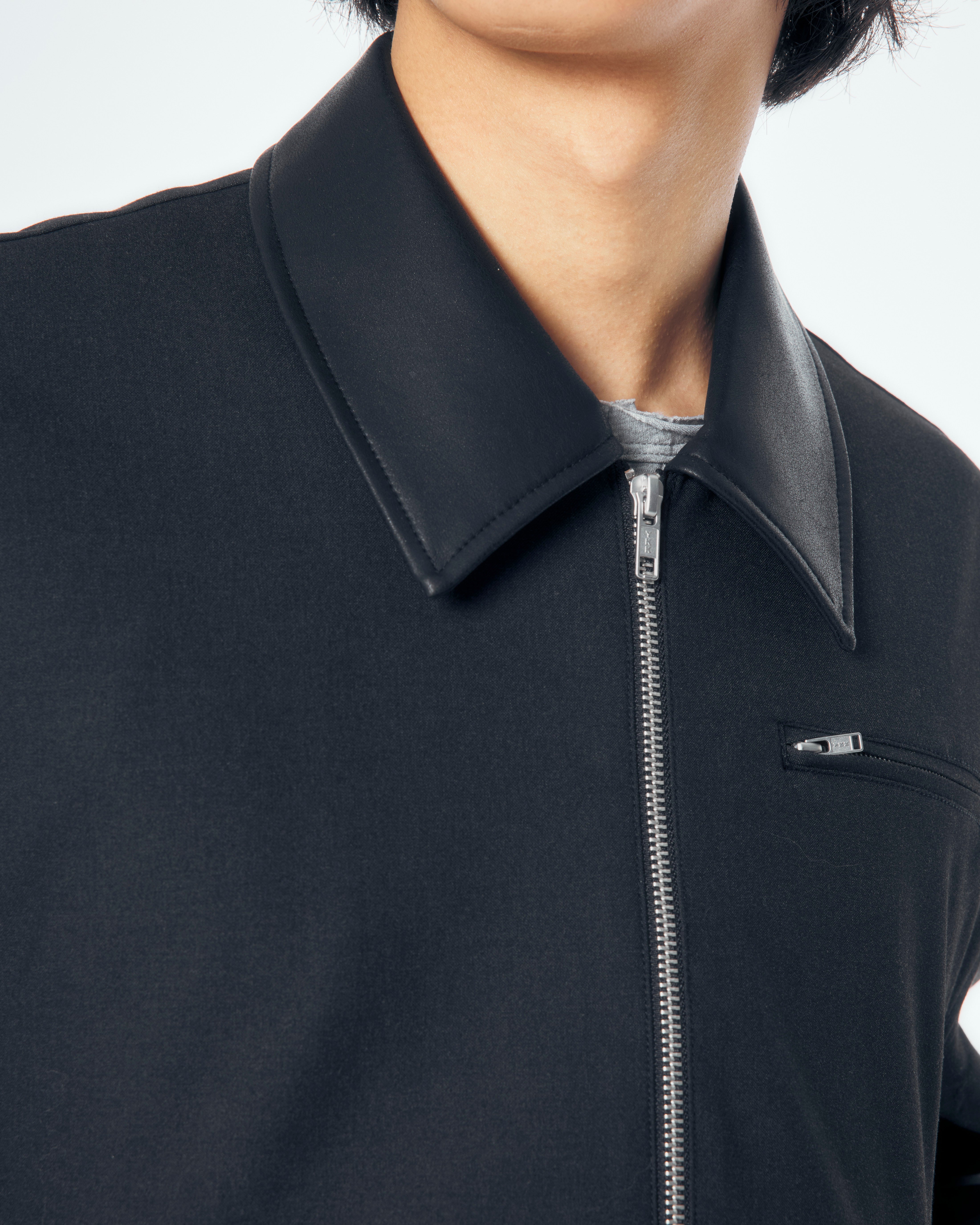 【CS】leather trim zip up jacket