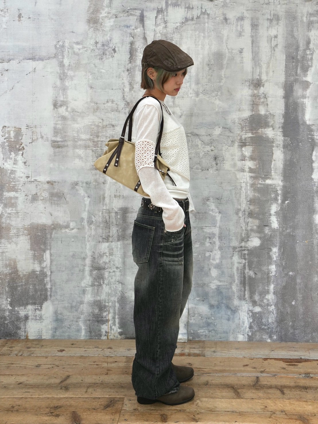 受注制【OaKS】mesh patchwork sheer knit (2color)