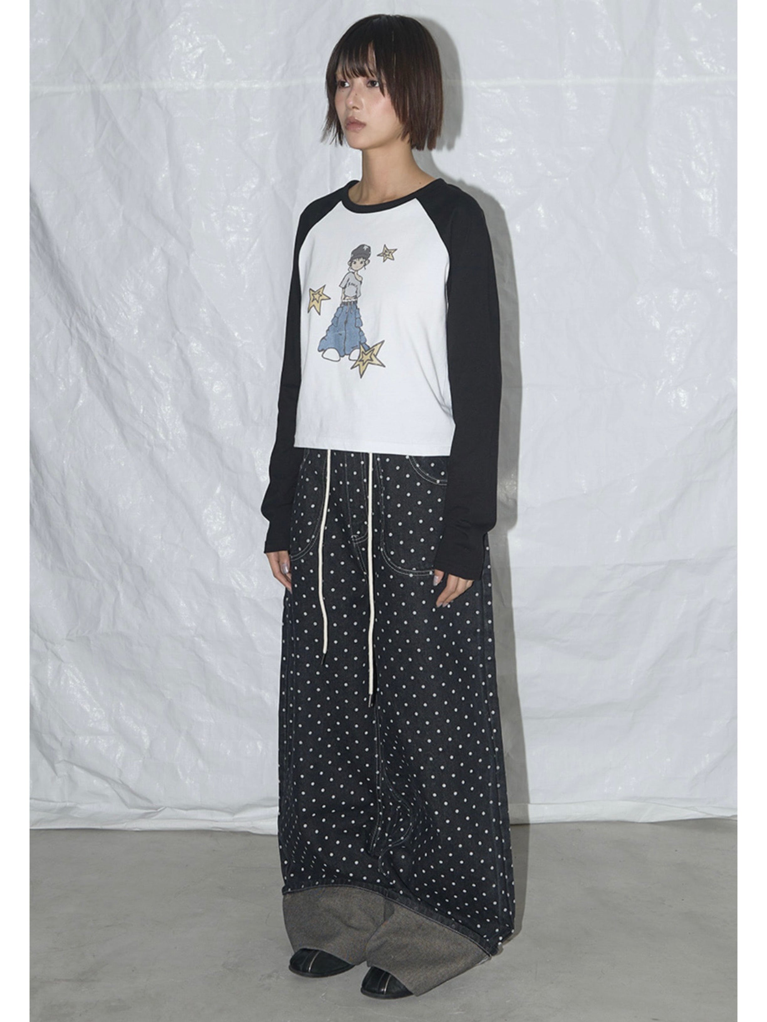 【FANCY CLUB】STRING DOT ROLL-UP PANTS