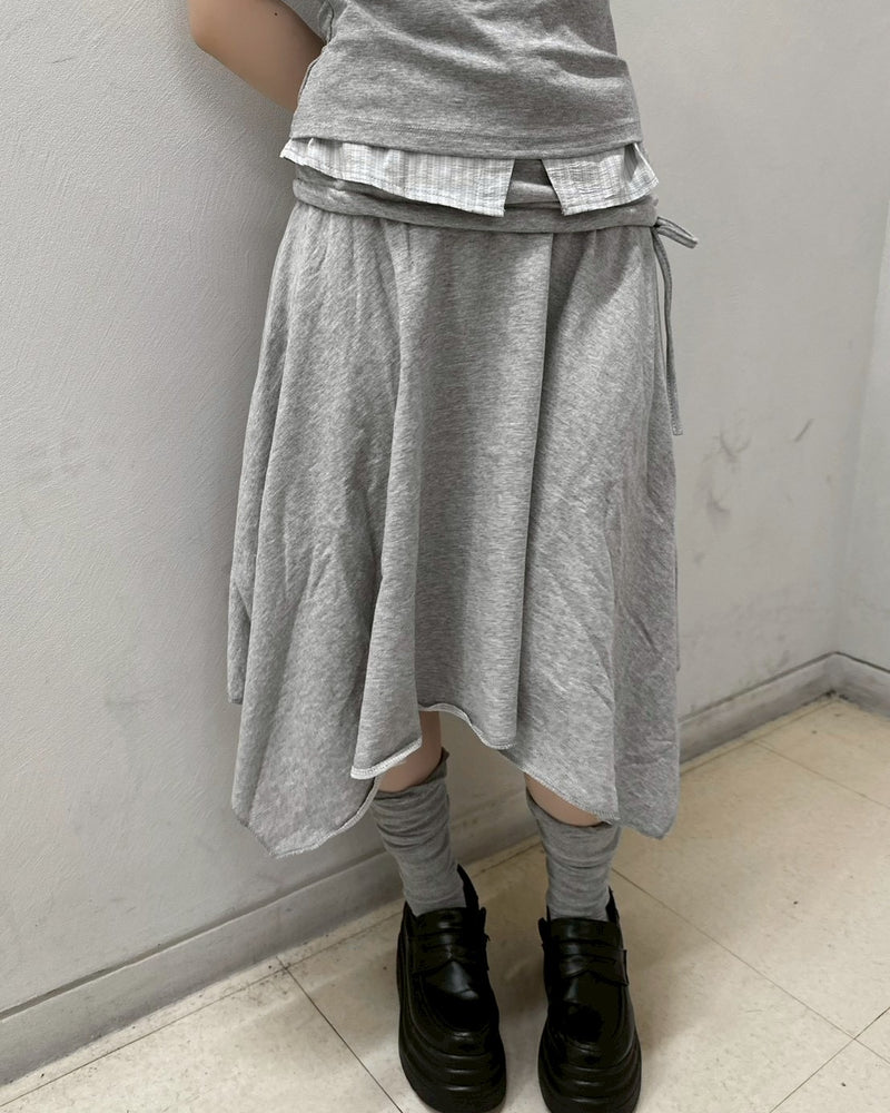 受注制【nmtc+】asymmetry midi skirt (2color)