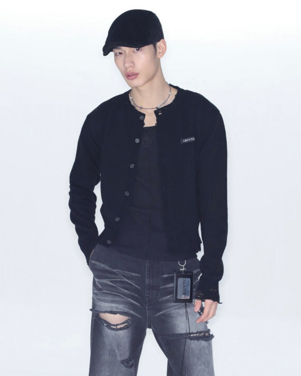 【LECYTO】Destroyed Round Wool Knit Cardigan
