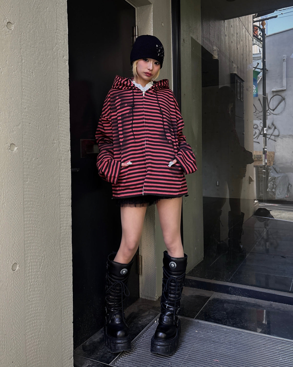 【Never mind the XU】spray cross zip up hoodie (3color)