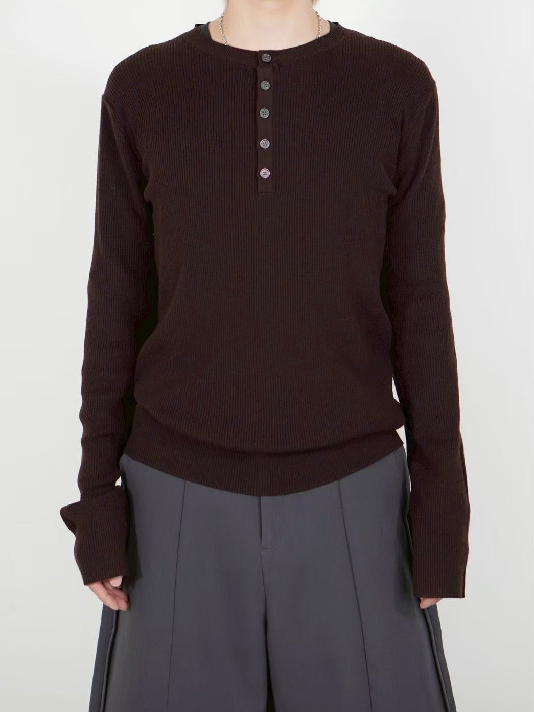 【Chikashitsu +】henley neck long sleeve knit (4color)