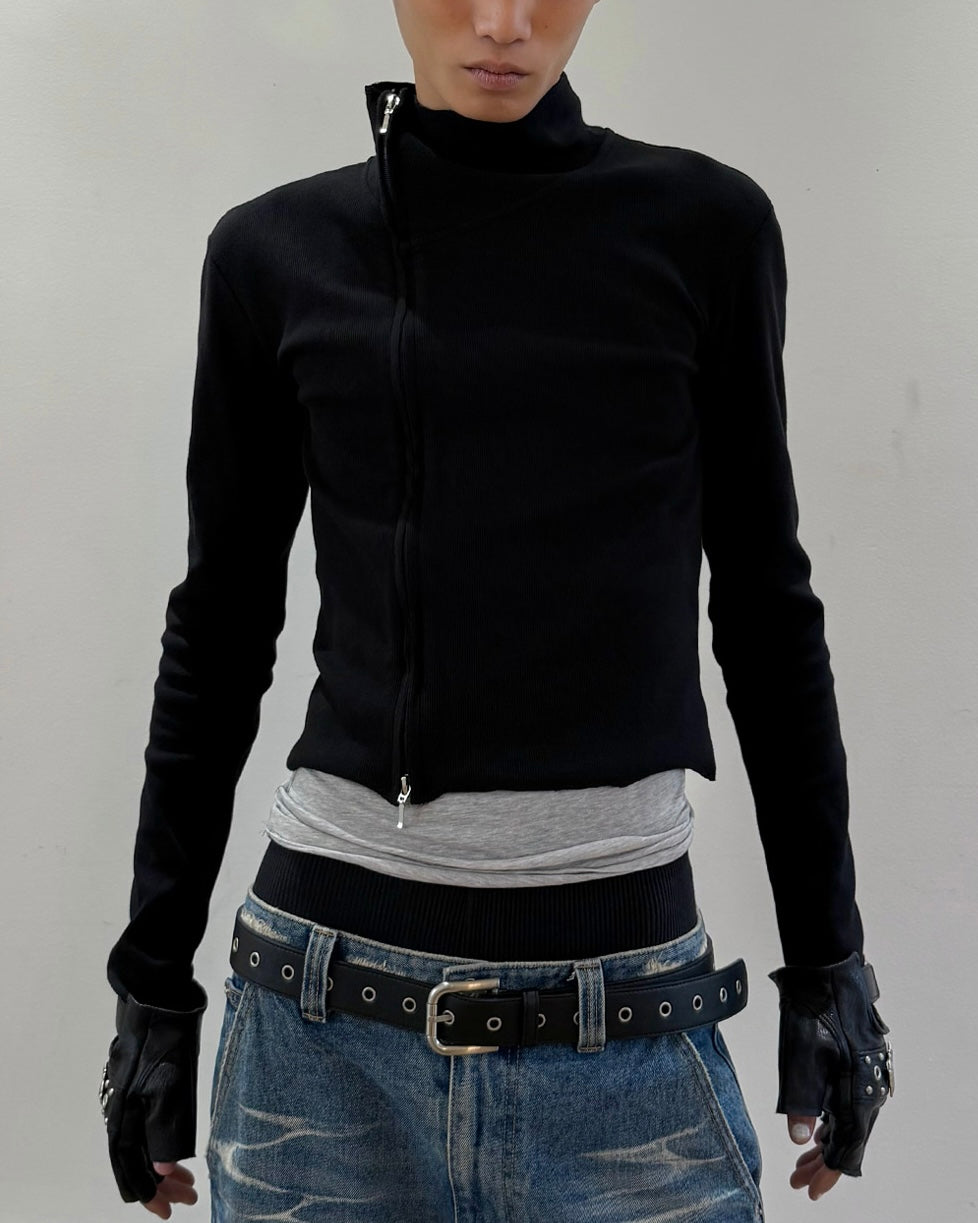 【LECYTO】Offset Ribbed Jacket