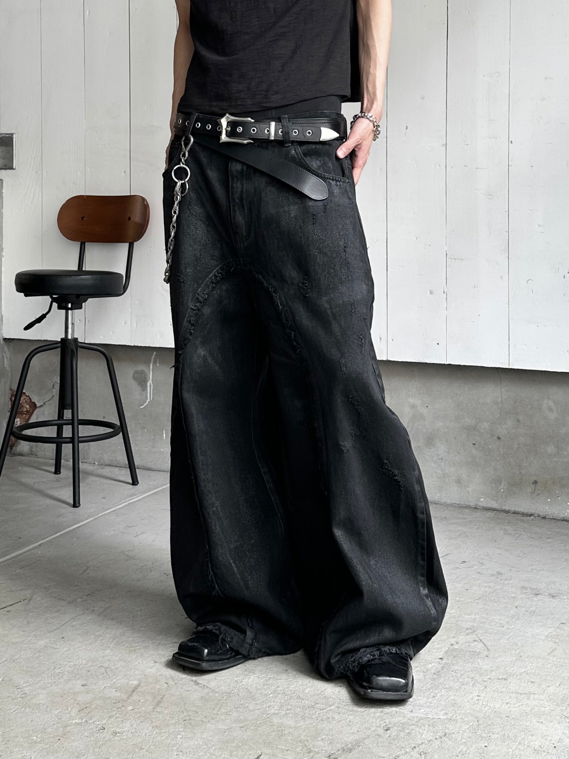 【CHIKASHITSU PLUS HIGH】Layered leather eyelet belt
