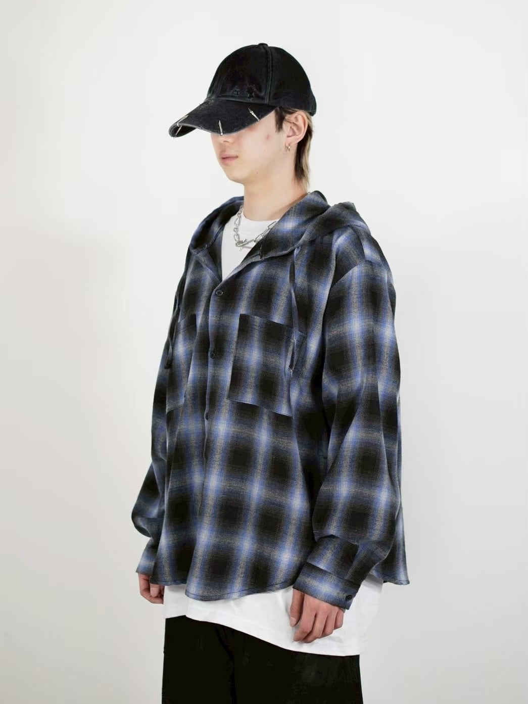 受注制【Chikashitsu +】tartan check hooded shirt (3color)