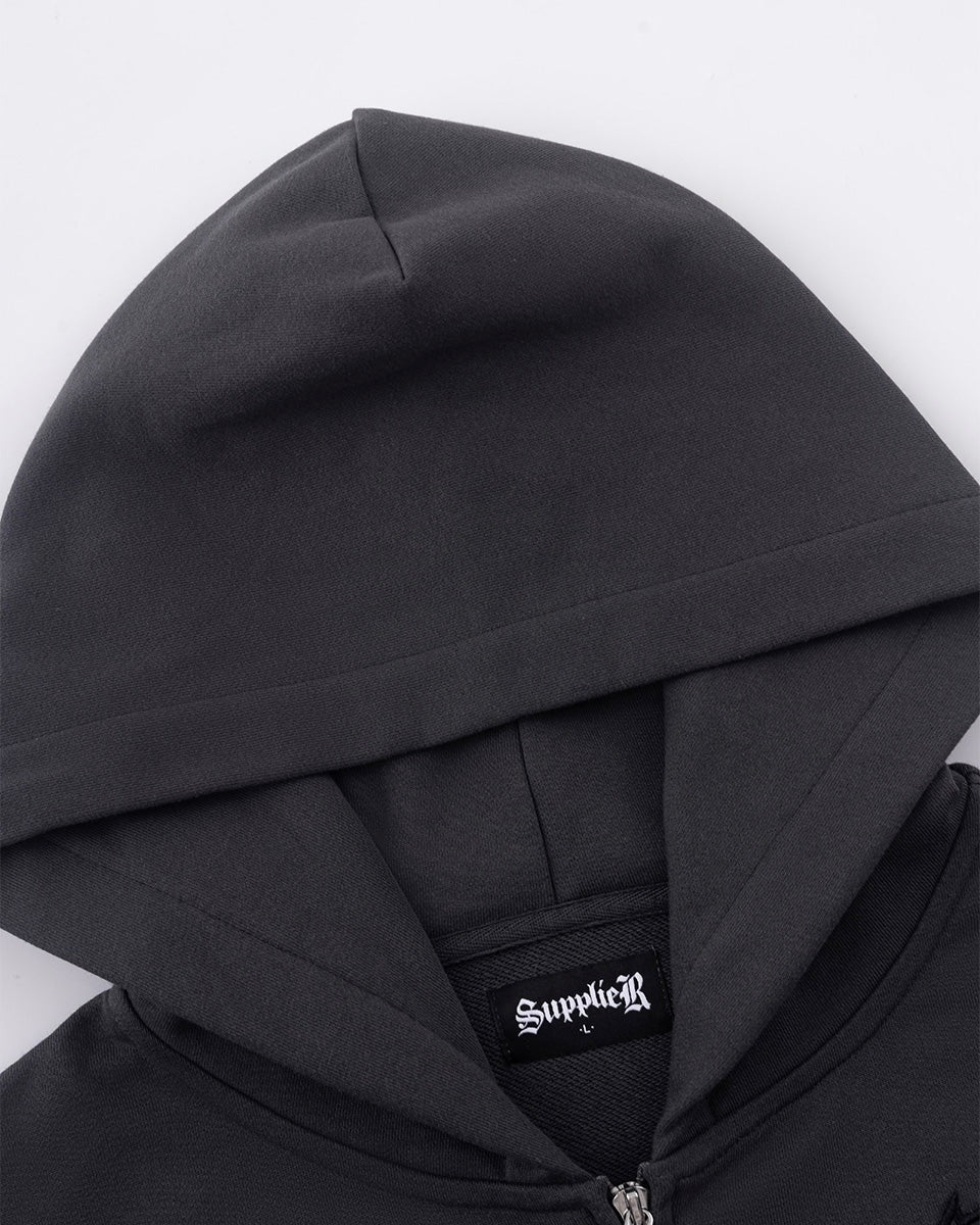 【SUPPLIER】Fire Bones Leather Patch Zip Hoodie