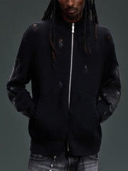 【The Boy Has No Patience】LEATHER PATCH DESTROYED ZIP SWEATER
