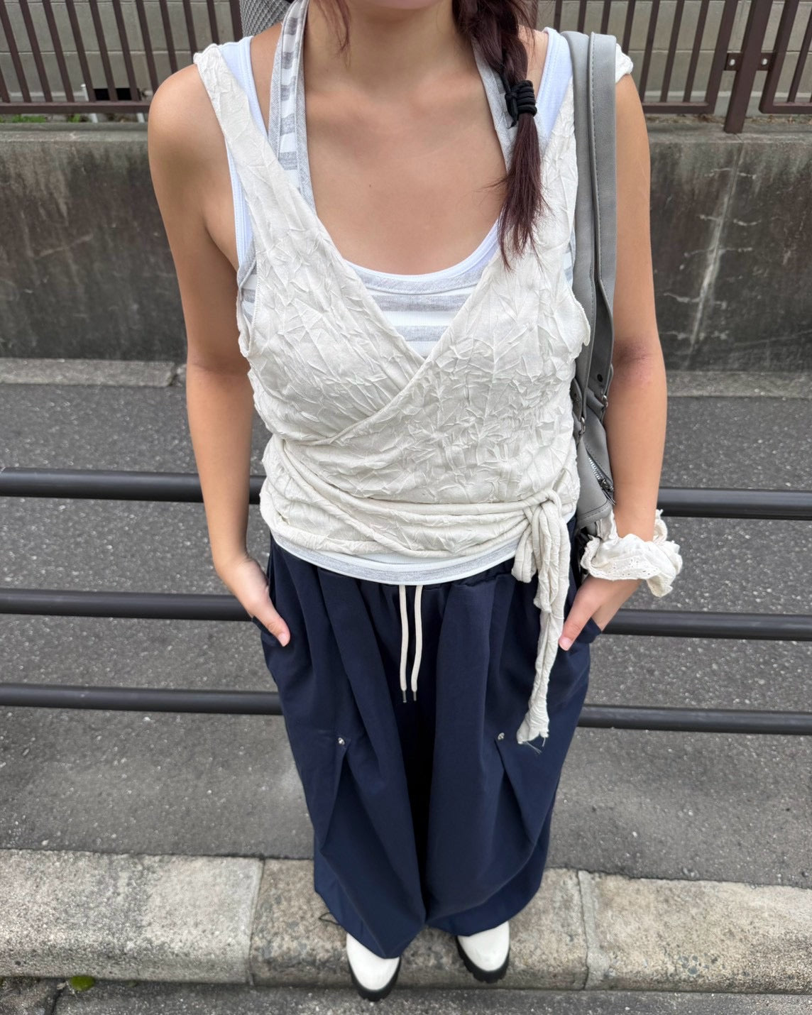受注制【OaKS】city wrinkle bustier top (2color)