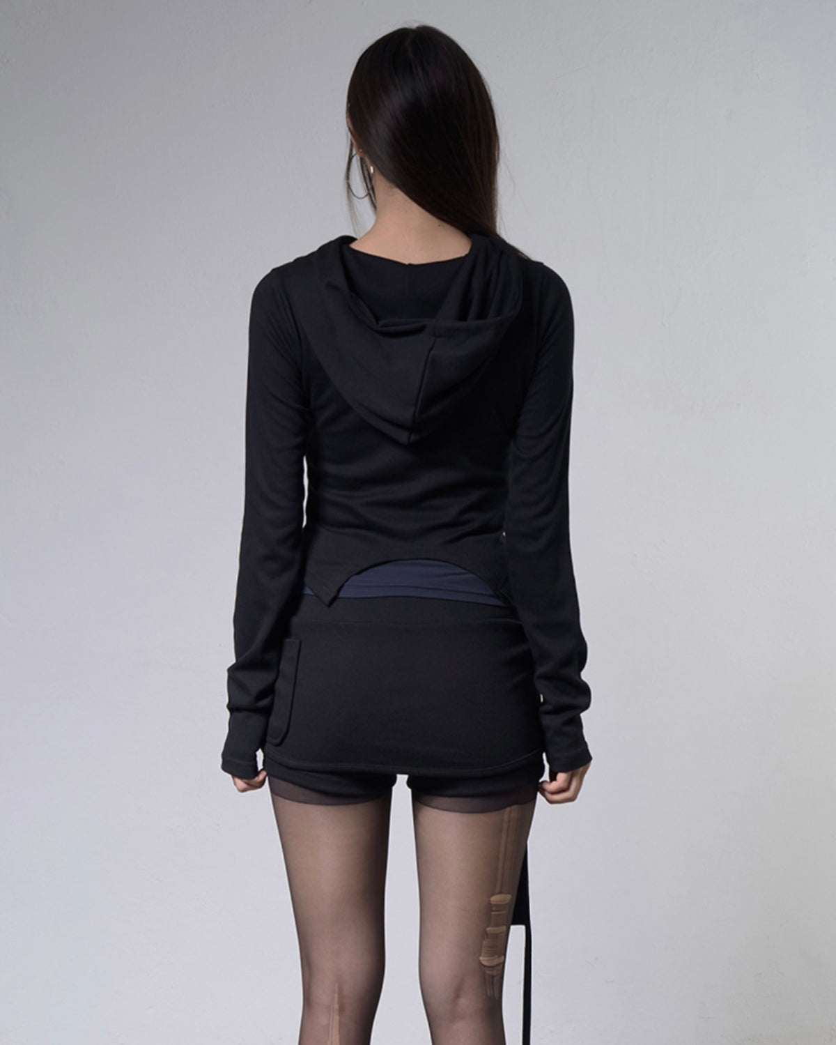 【FANCY CLUB】OVERLAY CROP HOODED ZIP-UP