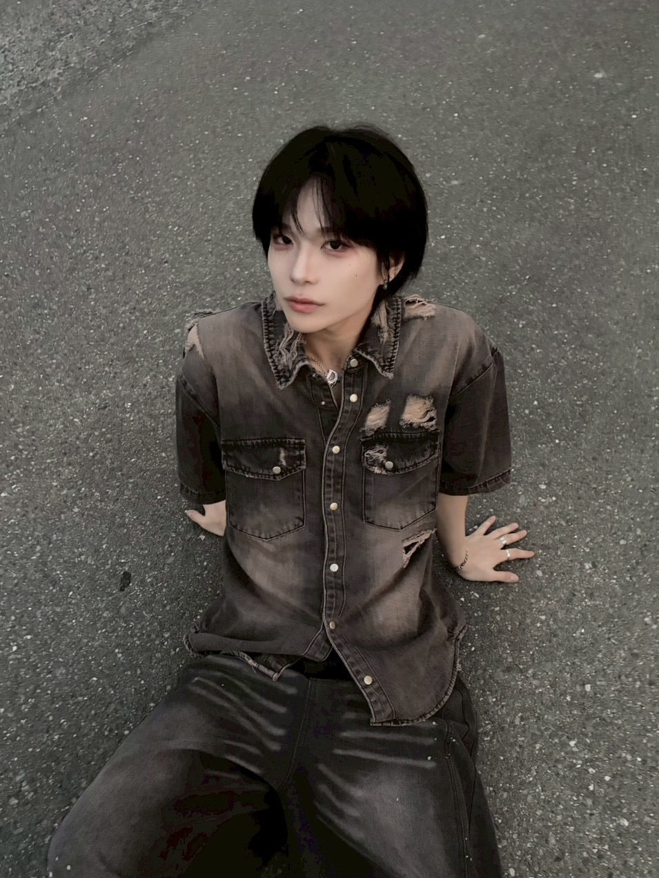 受注制【LUV CODE】damage denim shirt