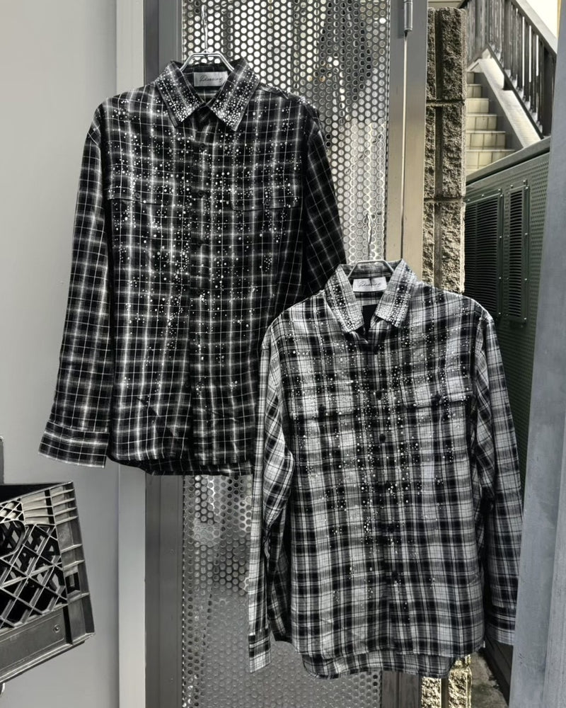 【Never mind the XU】rhinestone check shirt (2color)