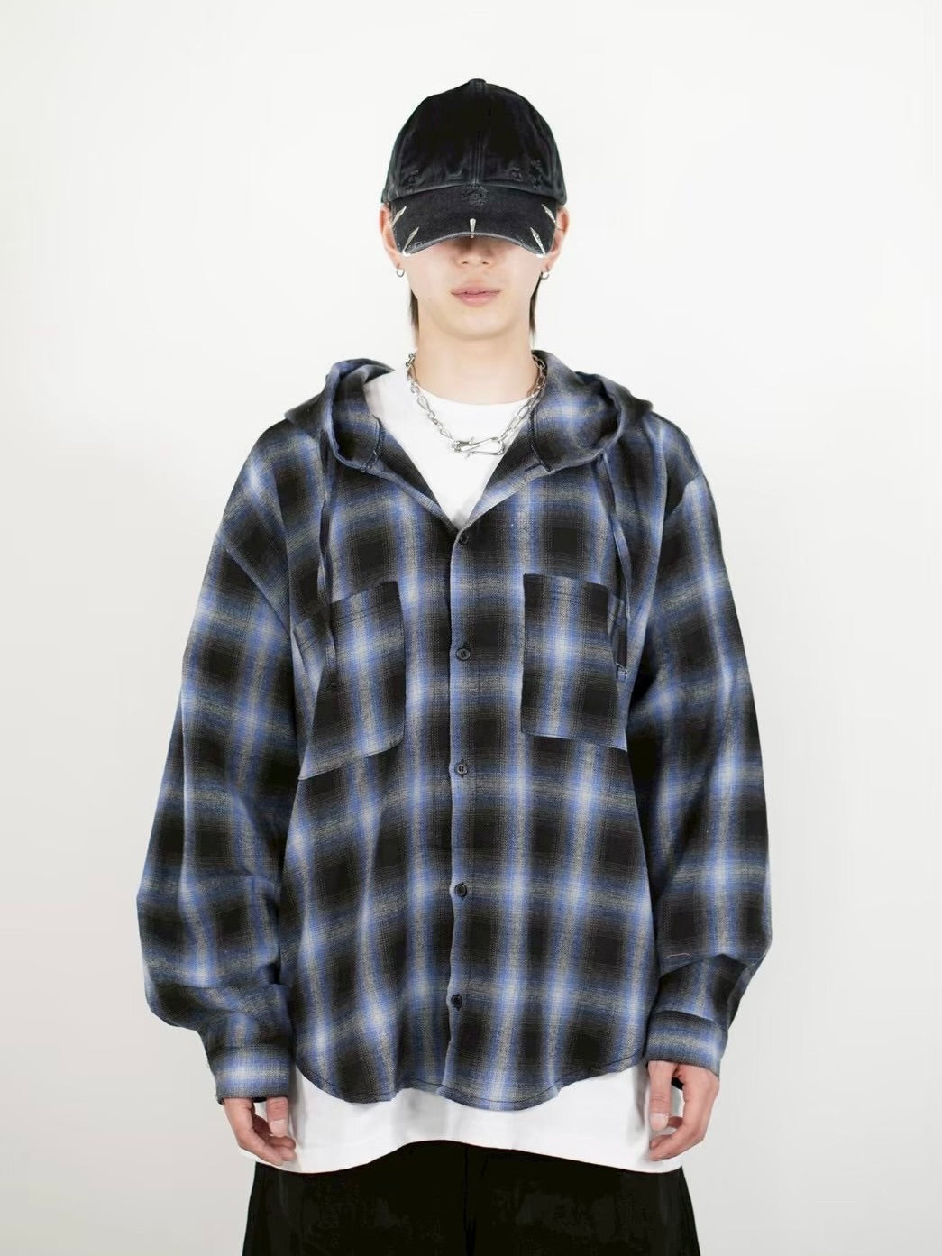 受注制【Chikashitsu +】tartan check hooded shirt (3color)