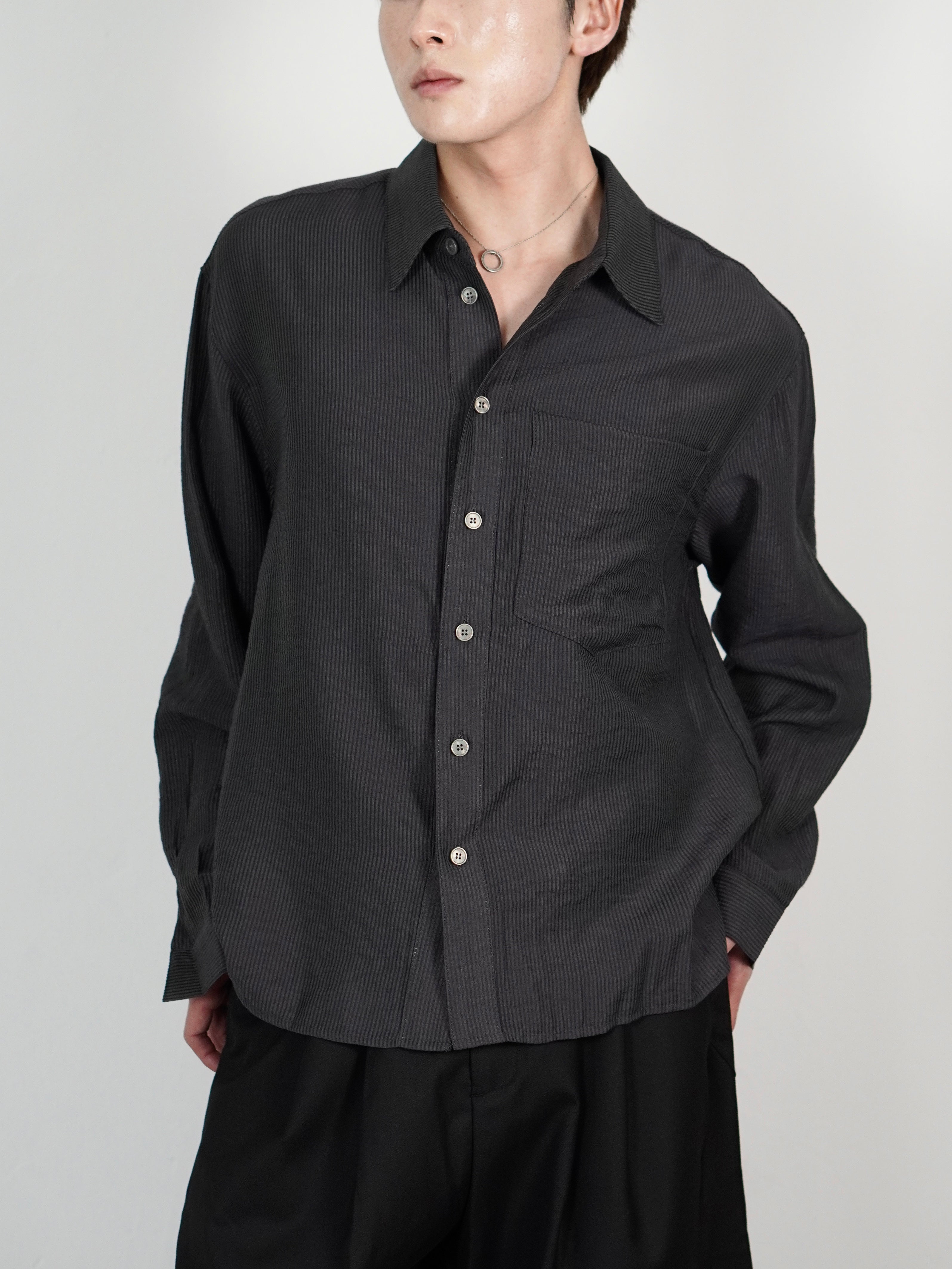 5/8 20:00 発売 受注制【Chikashitsu +】soft cropped stripe shirt (3color)