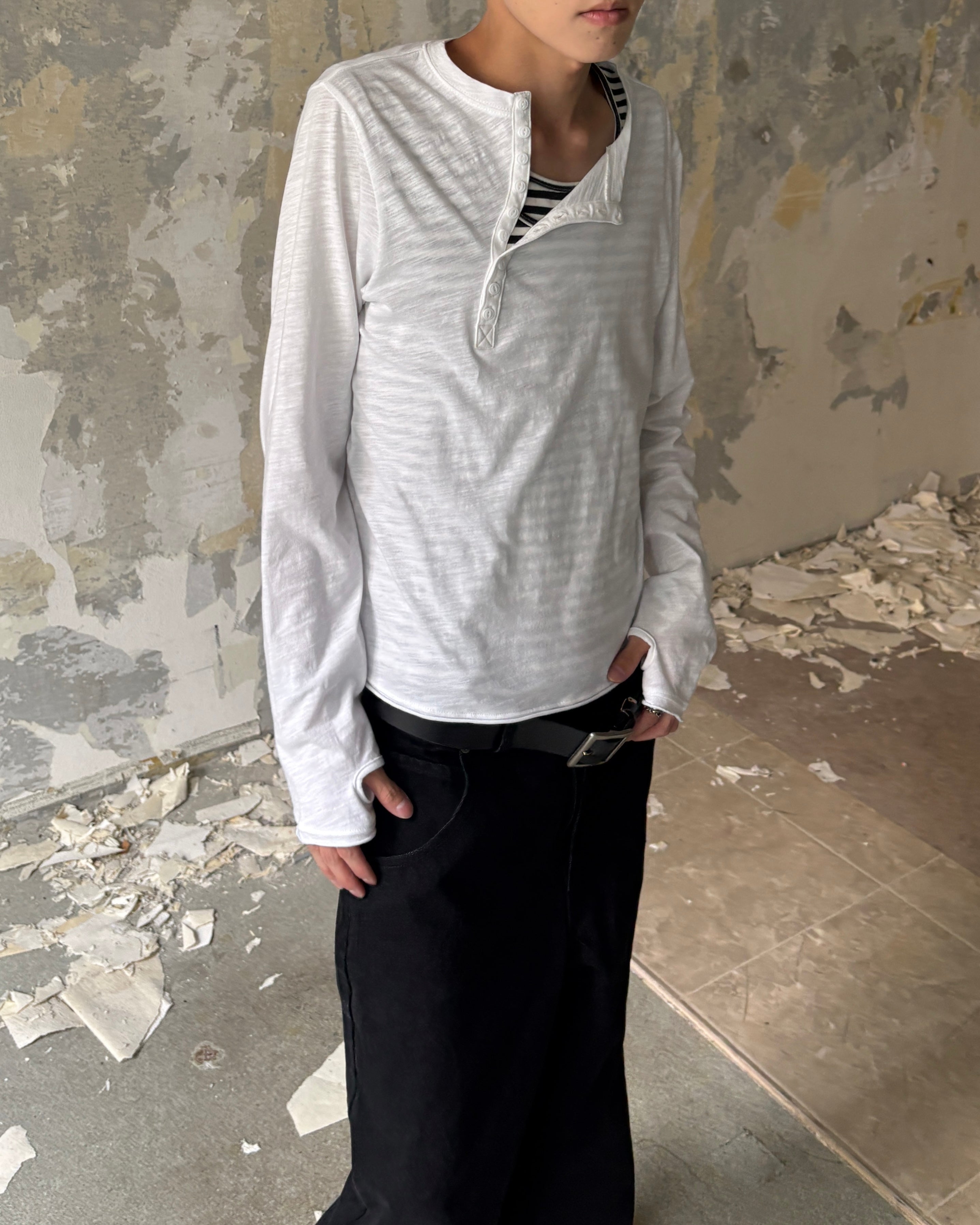 【Lee fi Ne】Offset Henley LS Tee