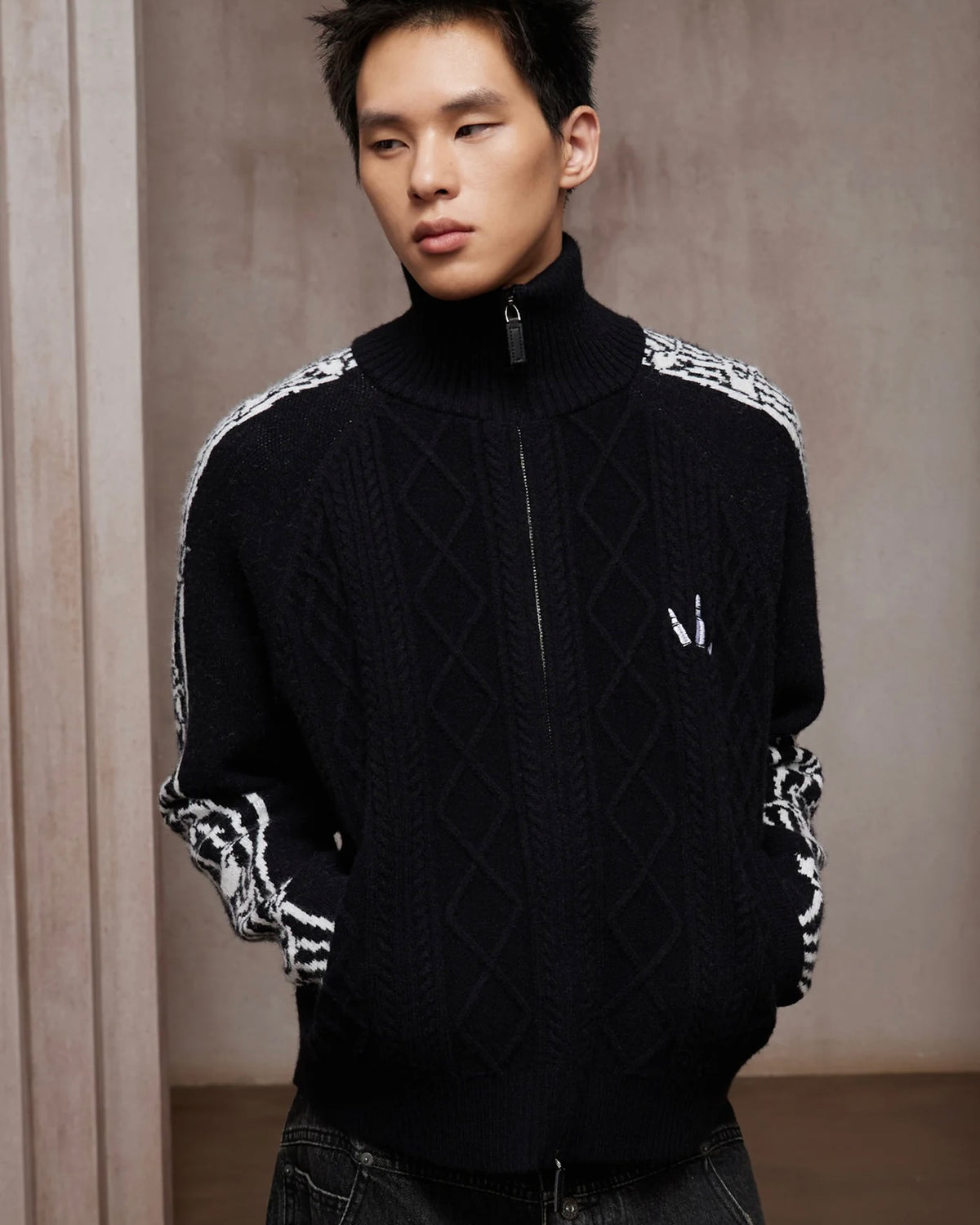 【DND4DES】Music Note Jacquard Knit Jacket