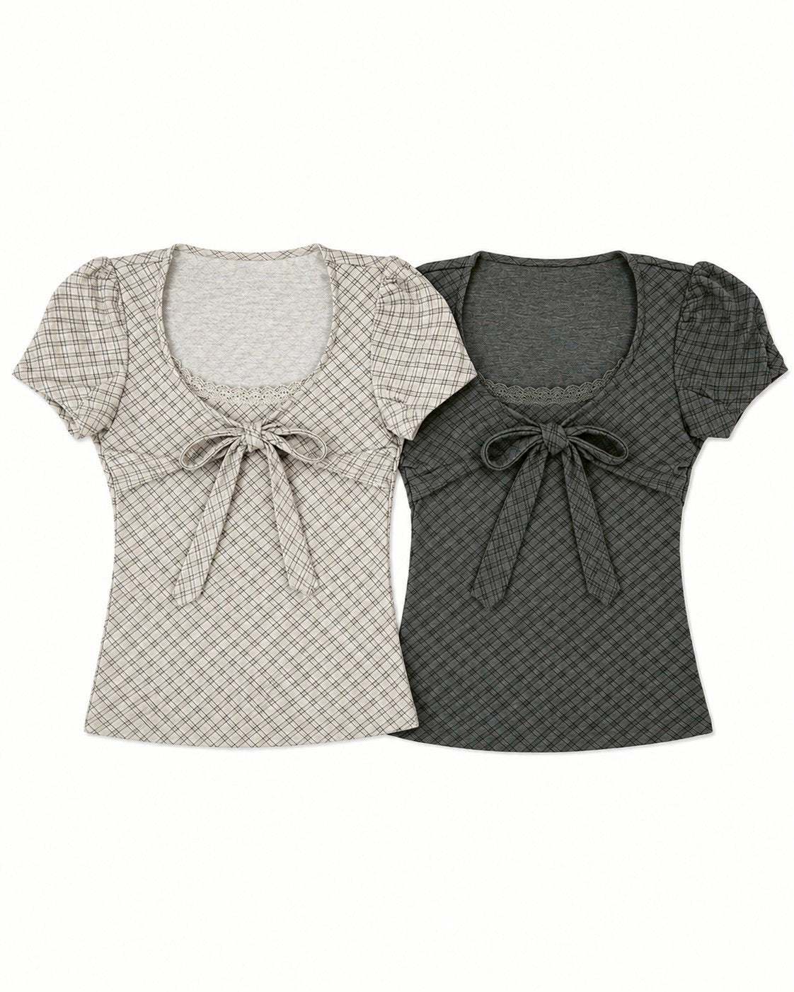 受注制【nmtc+】French Ribbon Check Top (2color)