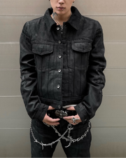 国際配送【Never mind the XU】Waxed Damage Cropped Denim Jacket