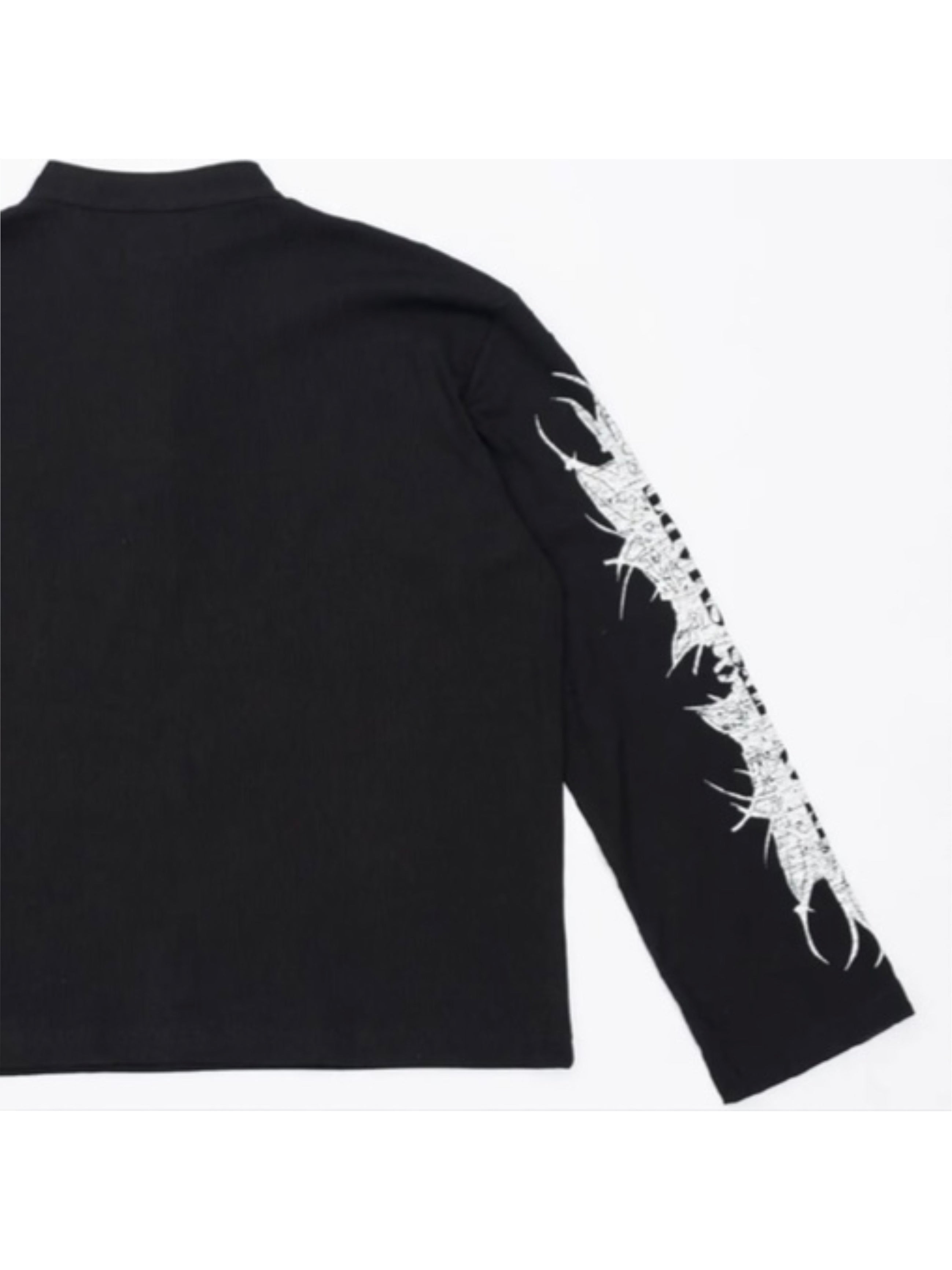 【F.V.V.O】Ribbed Printed Henley Long Sleeve