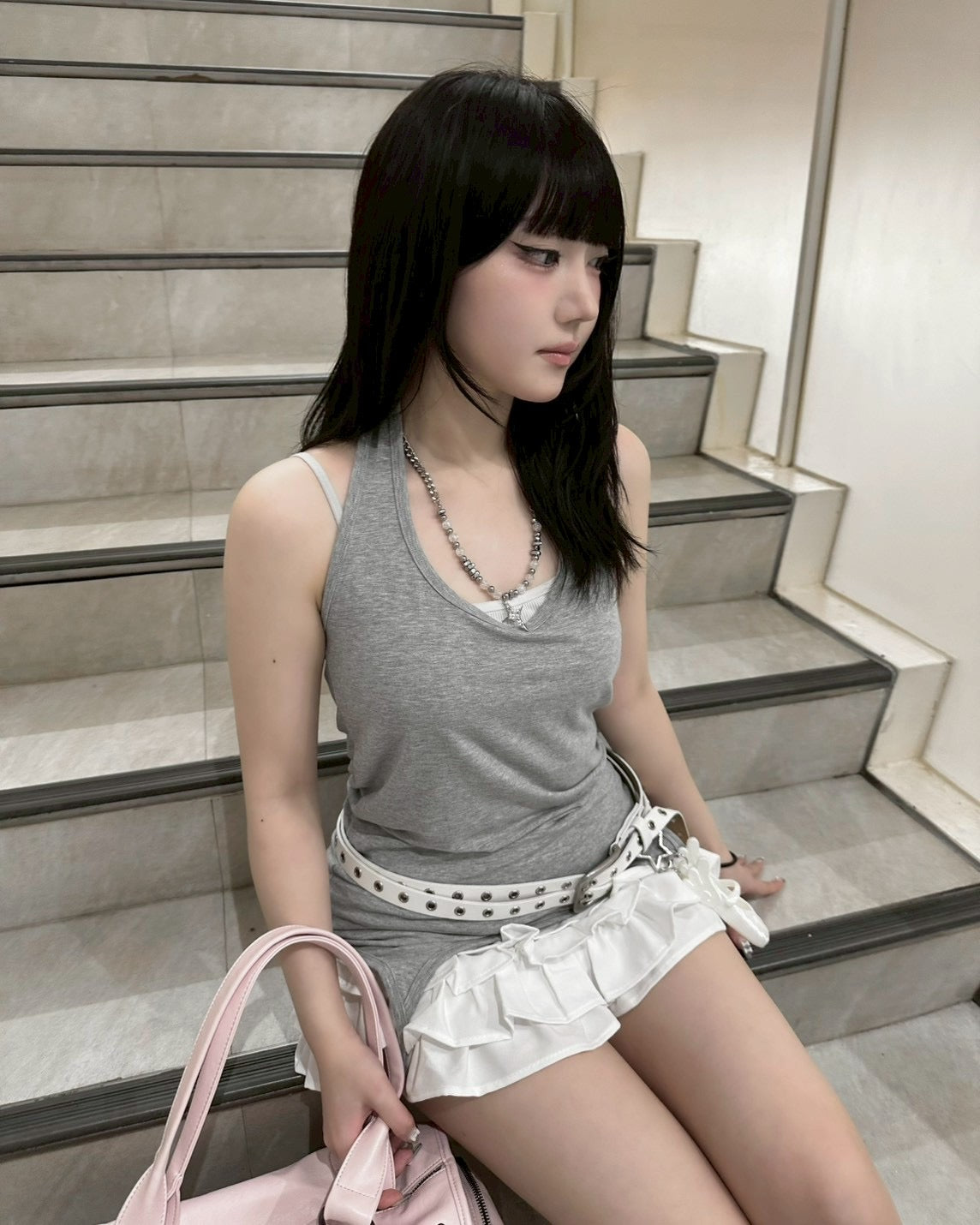 受注制【nmtc+】Layered Halter Strap Tank Dress (3color)